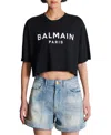 Balmain Cropped T-shirt With Print In Black