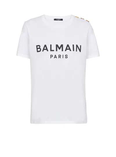 Balmain Women Logo Organic Cotton T-shirt In White