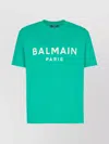 Balmain Green Crewneck T-shirt With Logo Lettering Print On The Front In Cotton Man