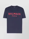 Balmain Blue Crewneck T-shirt With Logo Lettering Print On The Front In Blue