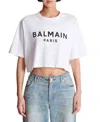 Balmain Printed Logo Cropped T-shirt In White