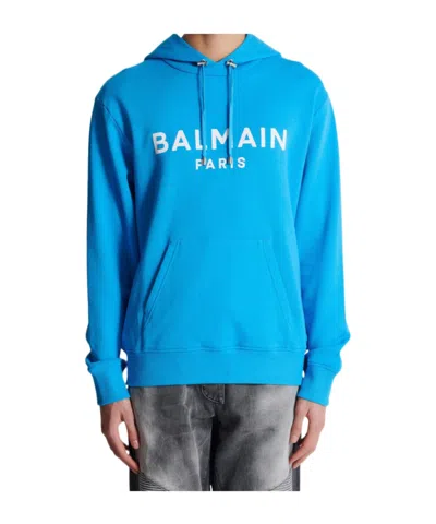BALMAIN BALMAIN LOGO PRINTED DRAWSTRING HOODIE