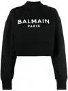 Balmain Women Logo Organic Cotton Cropped Sweatshirt In Black