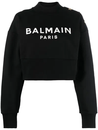 BALMAIN BALMAIN PARIS PRINTED SHORT SWEATSHIRT