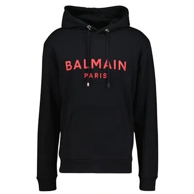 Pre-owned Balmain Paris Red Classic Logo Black Hoodie