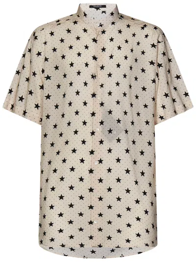 Balmain Star-print Collarless Shirt In Avorio Nero