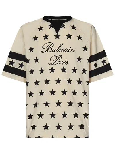Balmain Paris Signature Star T-shirt In Beige
