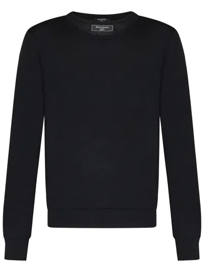 Balmain Double-collar Wool Knit Sweater In Black