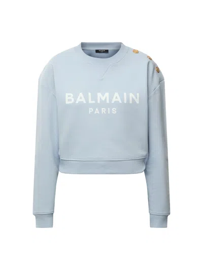 Balmain Paris Sweatshirt In Soy Bleu Pu00e2le/blanc