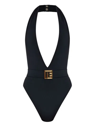 Balmain Pb Labyrinth One-piece Swimsuit In Black