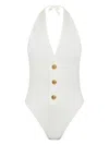 Balmain White One-piece Swimsuit With Decorative Gold Buttons In White