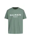 Balmain Green Crewneck T-shirt With Logo Lettering On The Front