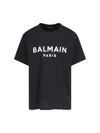 Balmain Black Cotton Crewneck T-shirt With Logo In Noir/blanc