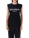 Balmain Black Crewneck T-shirt With Logo Print And Golden Buttons In Black