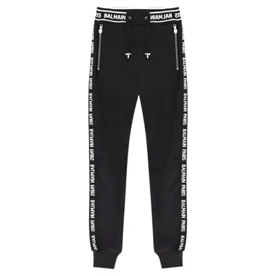 Pre-owned Balmain Paris Taped Logo Cotton Joggers In Black