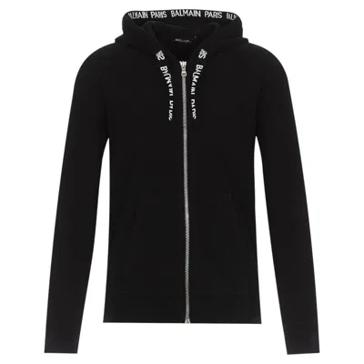 Pre-owned Balmain Paris Taped Logo Cotton Zip-up Hoodie In Black