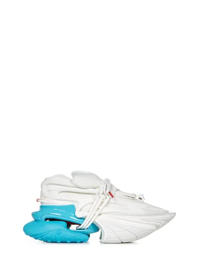 Balmain White & Blue Unicorn Sneakers In White Blue