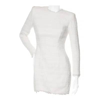 Pre-owned Balmain Paris White Tweed Long Sleeve Mini Dress Fw16 Size 38