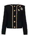 Balmain Patch-embroidered Chain And Pearl Tweed Jacket In Black