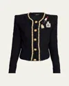 Balmain Patch-embroidered Chain And Pearl Tweed Jacket In Blk Multi
