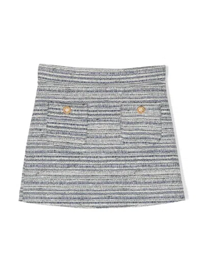 Balmain Kids' Patch-pockets Tweed Mini Skirt In White