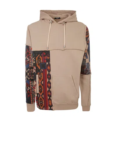 Balmain Patchwork Cotton Hoodie In Nude