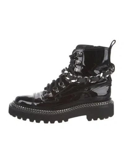 Pre-owned Balmain Patent Leather Chain-link Accents Boots In Black
