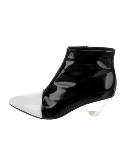 Pre-owned Balmain Patent Leather Colorblock Pattern Boots In Black