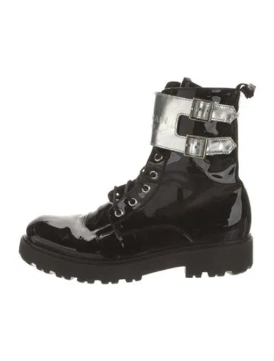 Pre-owned Balmain Patent Leather Colorblock Pattern Combat Boots In Black