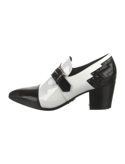 Pre-owned Balmain Patent Leather Colorblock Pattern Pumps In White