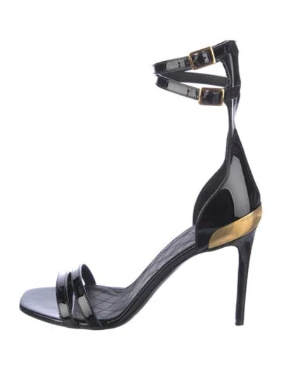 Pre-owned Balmain Patent Leather Colorblock Pattern Sandals In Black