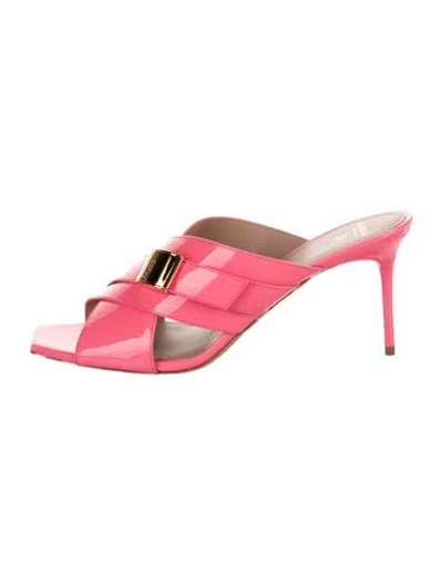 Pre-owned Balmain Patent Leather Slides W/ Tags In Pink