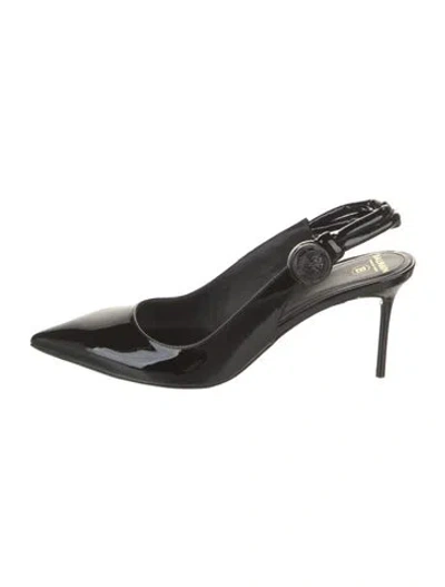 Pre-owned Balmain Patent Leather Slingback Pumps In Black