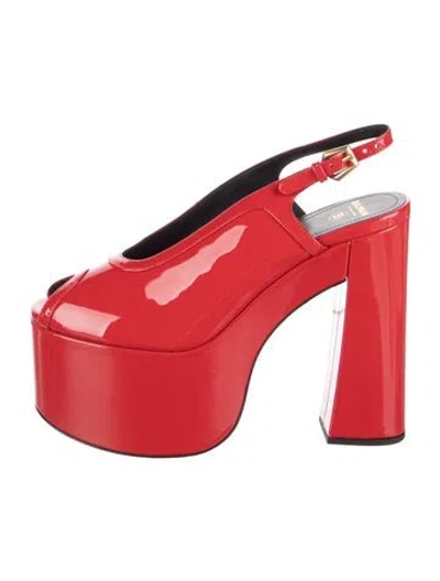 Pre-owned Balmain Patent Leather Slingback Pumps In Red
