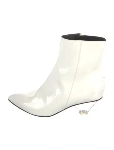 Pre-owned Balmain Patent Leather Sock Boots In White