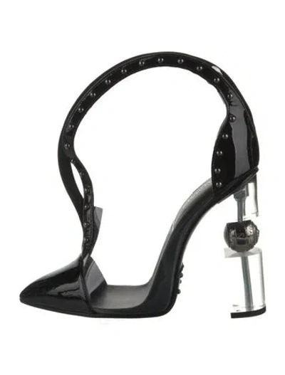Pre-owned Balmain Patent Leather Studded Accents D'orsay Pumps In Black