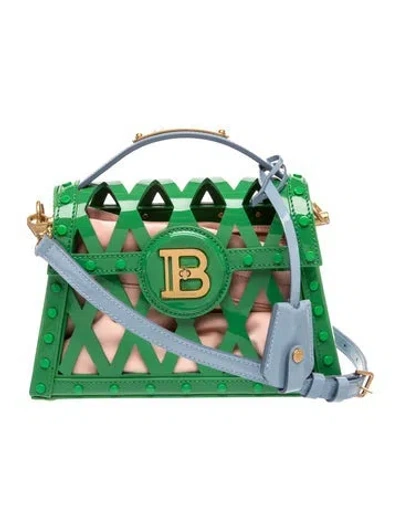 Pre-owned Balmain Patent Leather Top Handle Bag In Green