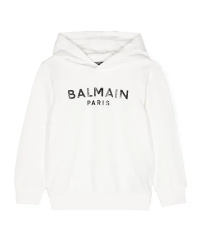 Balmain Kids' Patent Logo-print Hoodie In White