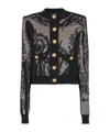 Balmain Pattern Jacquard Knitted Cardigan In Black