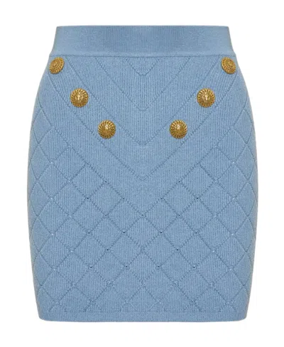 Balmain Pattern-jacquard Miniskirt In Blue