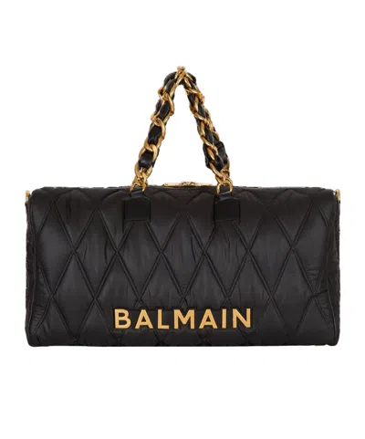 Balmain Pattern Quilted Nylon Travel Bag In Black