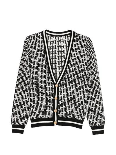 Balmain Patterned Button Cardigan In Black