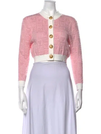 Pre-owned Balmain Patterned Crew Neck Sweater In Pink