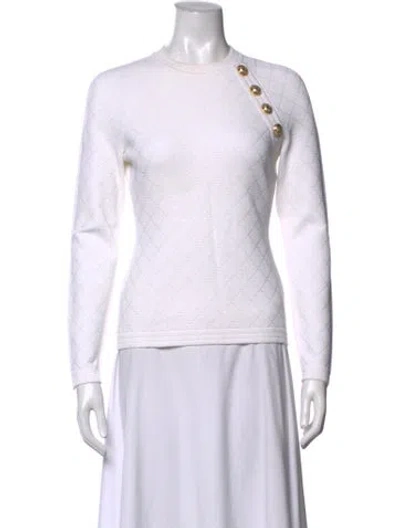 Pre-owned Balmain Patterned Crew Neck Sweater In White