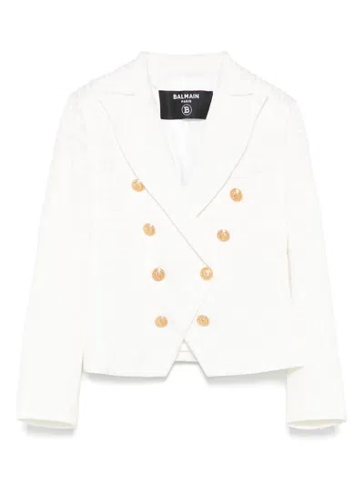 Balmain Kids' Patterned-jacquard Blazer In White