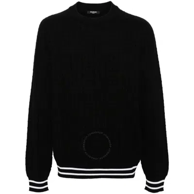 Balmain Patterned-jacquard Merino Jumper In Black