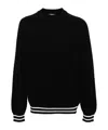 Balmain Merino Wool Sweater With Stripe Detail And Jacquard Pattern In Black
