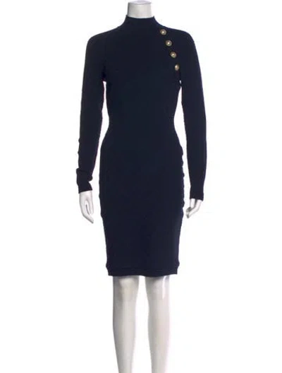 Pre-owned Balmain Patterned Knee-length Dress In Blue
