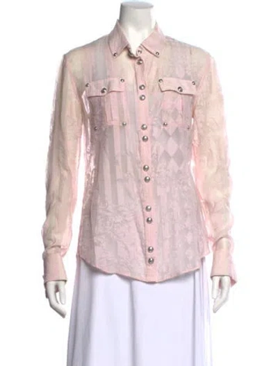 Pre-owned Balmain Patterned Long Sleeve Blouse In Pink