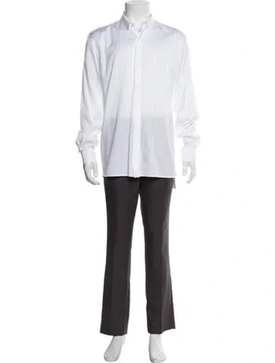 Pre-owned Balmain Patterned Long Sleeve Dress Shirt In White